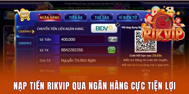 Rikvip Insure - Cổng Game Cá Cược Đổi Thưởng Số #1 Tại Việt Nam 7 Nạp tiền Rikvip qua ngân hàng cực tiện lợi